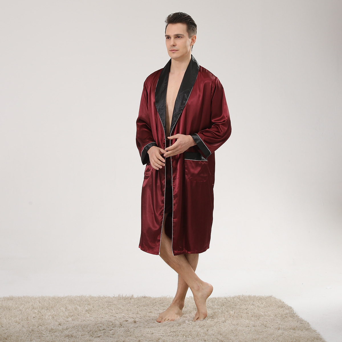 Spring Black Shawl Collar Red  - Men'S Kimono Accessories review and price